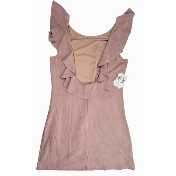 NWT Faux Suede Low-Back Ruffle Shift Dress Blush Pink Sexy Coquette Y2K Sawyer L - Picture 7 of 13
